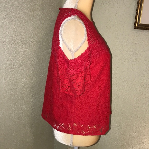 Project Runway Red Lace Cold Shoulder Top Medium - Picture 2 of 8